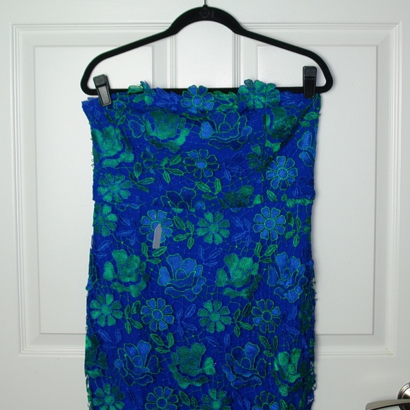NWT Lovers + Friends Teagan Gown Lace Floral Blue Green Strapless Mermaid Sz LG - Picture 4 of 10